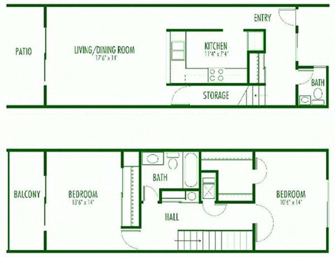 2bdrm 1.5 bth floorplan for the Aegena Apts